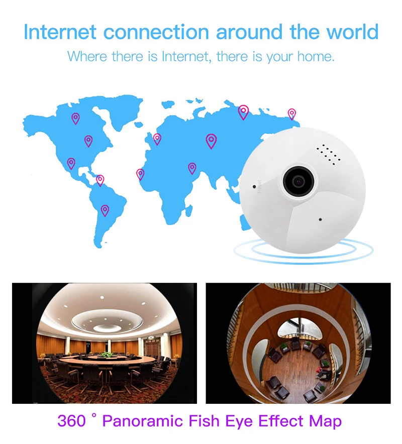 Лампа с Wifi мини-камерой 960 P, беспроводная ip-камера для домашней безопасности, панорамная камера рыбий глаз с углом обзора 360 градусов, камера с датчиком движения