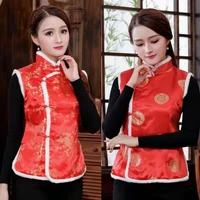 new year women chinese style qipao tang suit thicken velvet vest traditional evening party wedding cheongsam retro satin coat