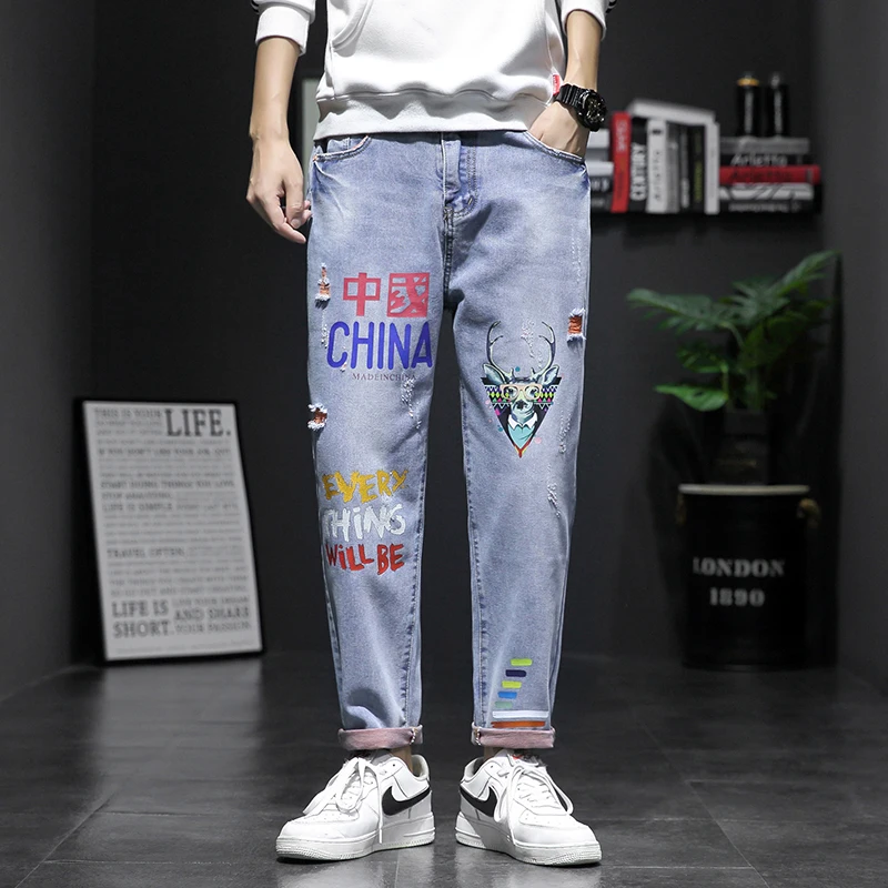 Новинка весна-лето 2019 модные трендовые повседневные джинсы в Корейском стиле для