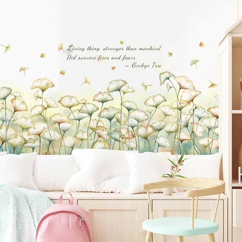 

Creative Ginkgo Leaves Baseboard PVC Wall Stickers Skirting Living Room Bathroom Kitchen Decoration Wall Mural Art Home Decal