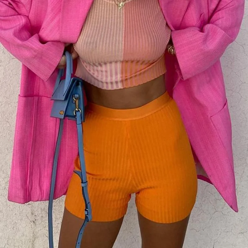 

Shorts Women Thin Fitness Casual High Waist Fashion Biker Shorts Summer Slim Knee-Length Bottoms Black Cycling Shorts Streetwear