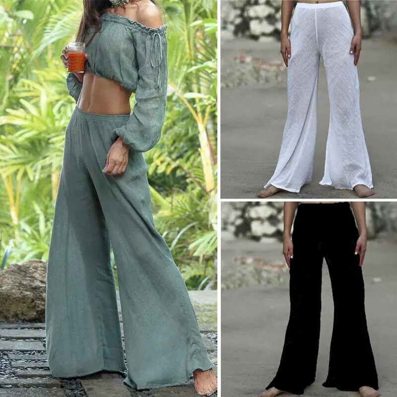 Женские расклешенные брюки палаццо длинные широкие свободные шаровары с