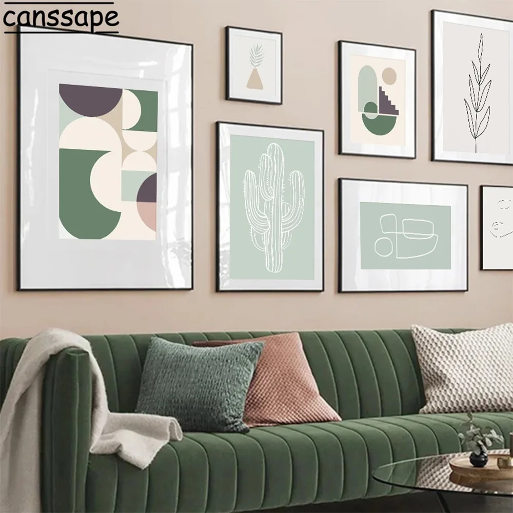 Абстрактная Картина на холсте линия листья растений плакат геометрический принт