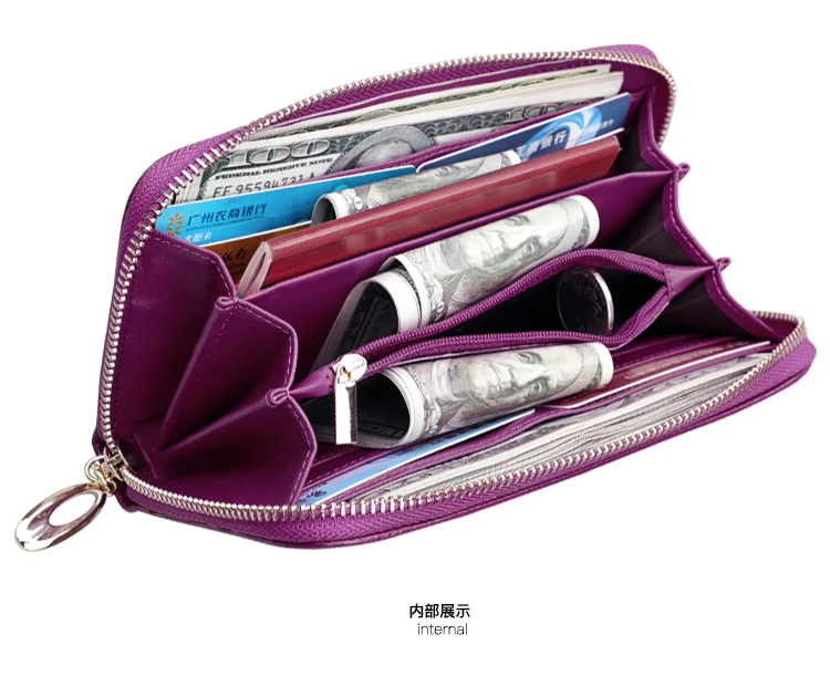 Женские кошельки из натуральной кожи с длинной молнией, роскошный клатч на молнии для телефона, портмоне, кошелек с держателем для карт