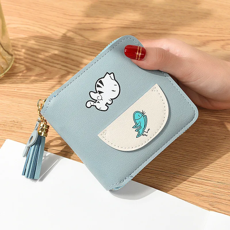 Милые маленькие кошельки с кисточками и котом рыбой для женщин 2019 мини кошелек на