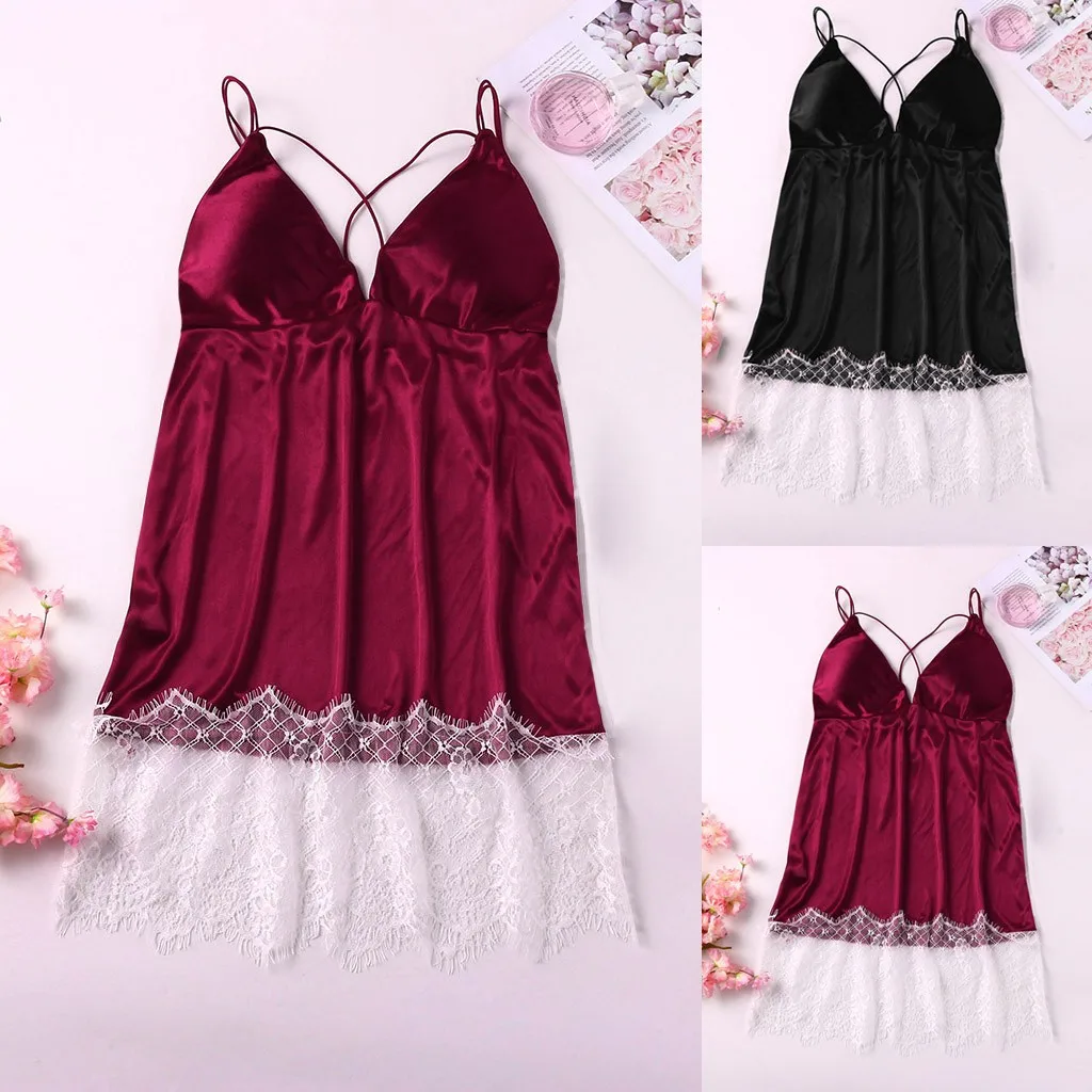Новинка женская ночная рубашка кружевное v образный вырез открытая спина платье