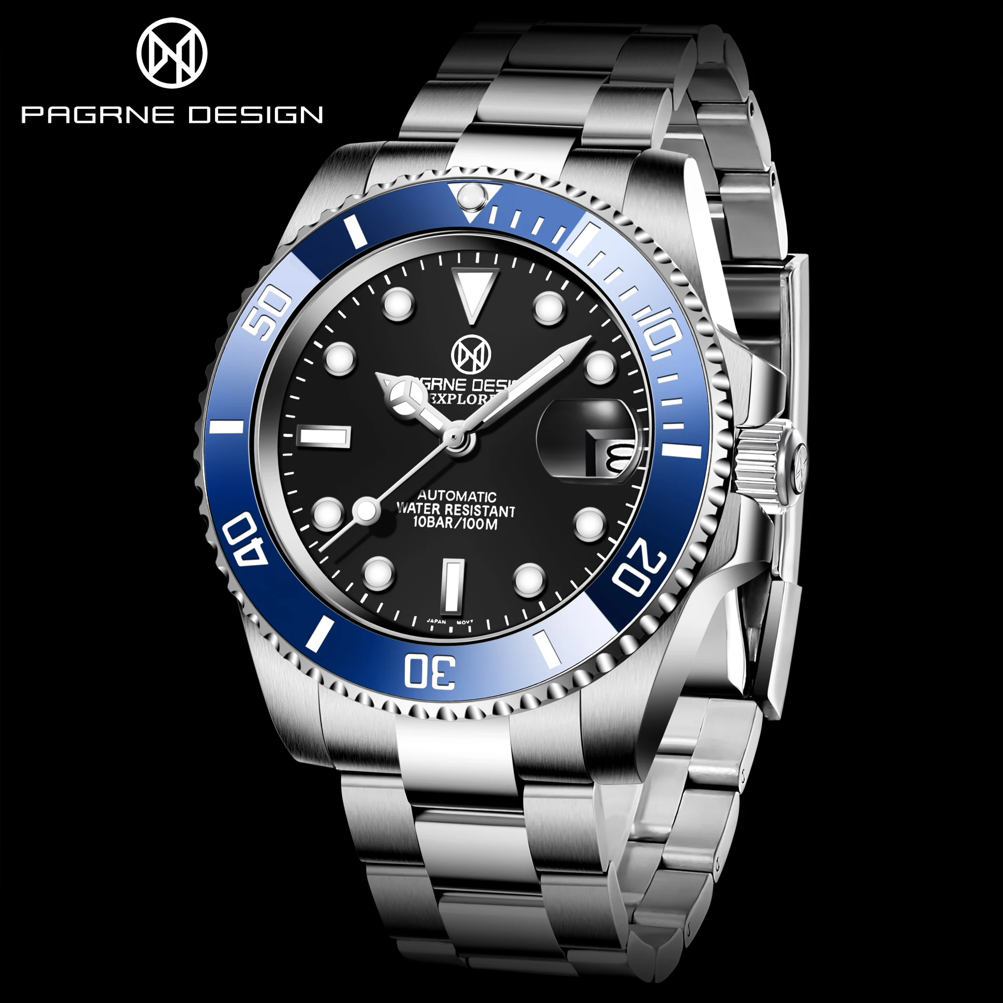 Pagrne Design New High-End Sub-Brand Pagrne Design Men's Business Watch 40mm Stainless Steel Luxury Sapphire Glass Waterproof