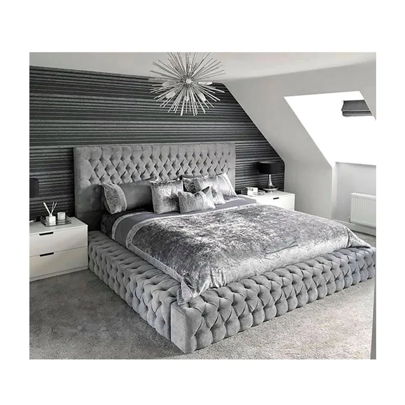 Двухместная кровать с изголовьем современный дизайн из искусственной кожи в