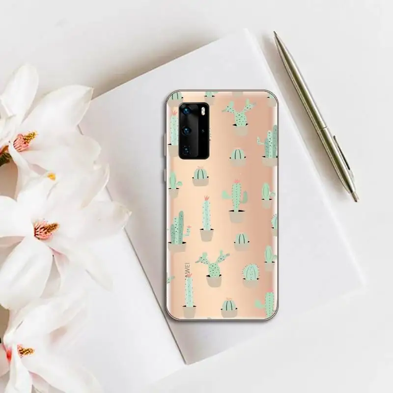 

Cute plant cortoon cactus Phone Case Transparent for huawei honor P 40 30 20 lite Pro 10 i 8 9 x p smart 2019