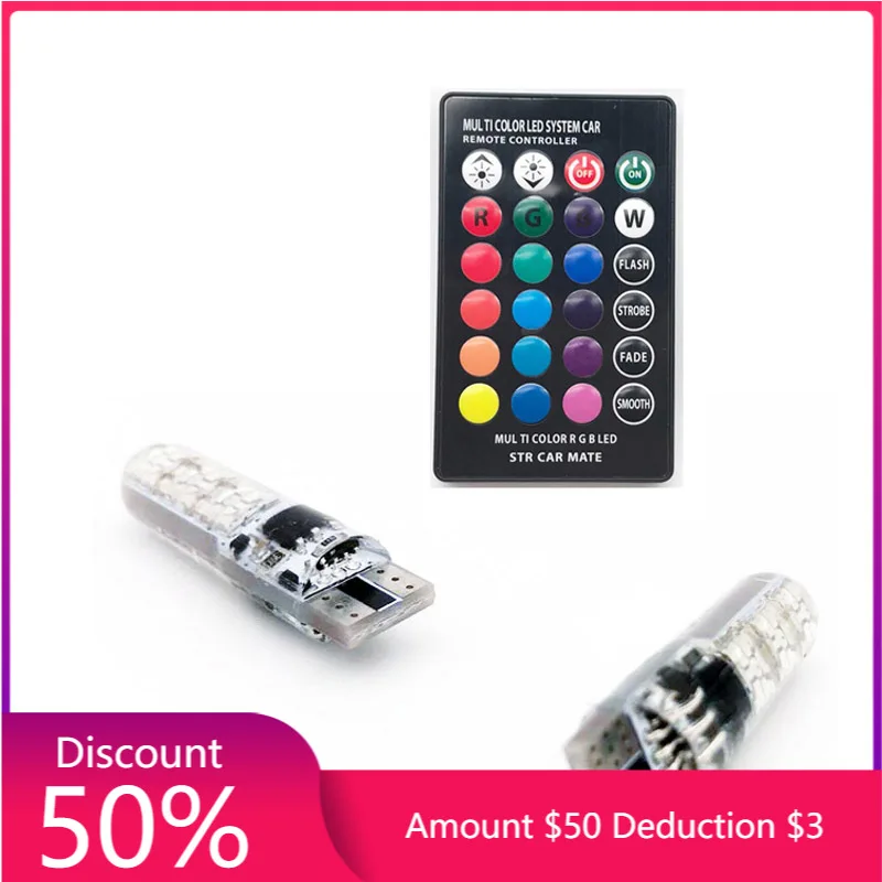 

2 шт., Автомобильные светодиодные лампы RGB T10 W5W 194 168 W5W 5050 SMD
