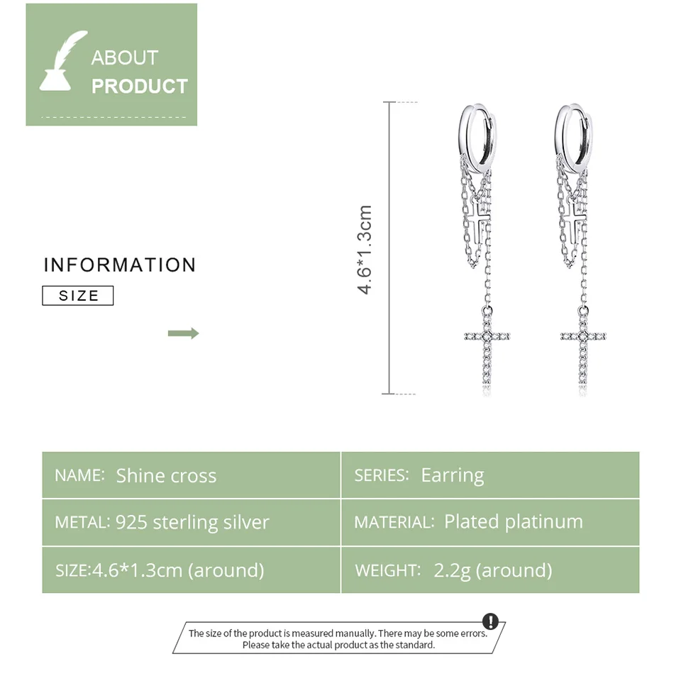 

VOROCO Cross Long Tassel Earrings 925 Sterling Silver Shine Stud Earrings for Women Shining CZ Fine Jewelry Gift Brincos BKE1002
