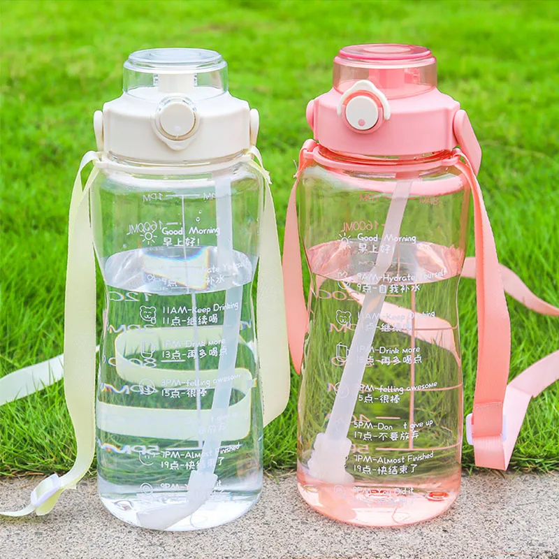 

Drinking Bottle for Water 2000ml Outdoor Portable Sports Water Bottle with Scale Strap Men Women Straw Cup Kettle Jug Drinkware
