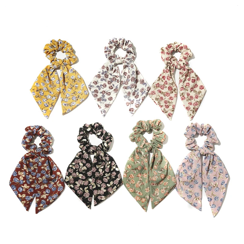 Резинка для волос женская с цветочным принтом эластичная заколка хвоста бантом