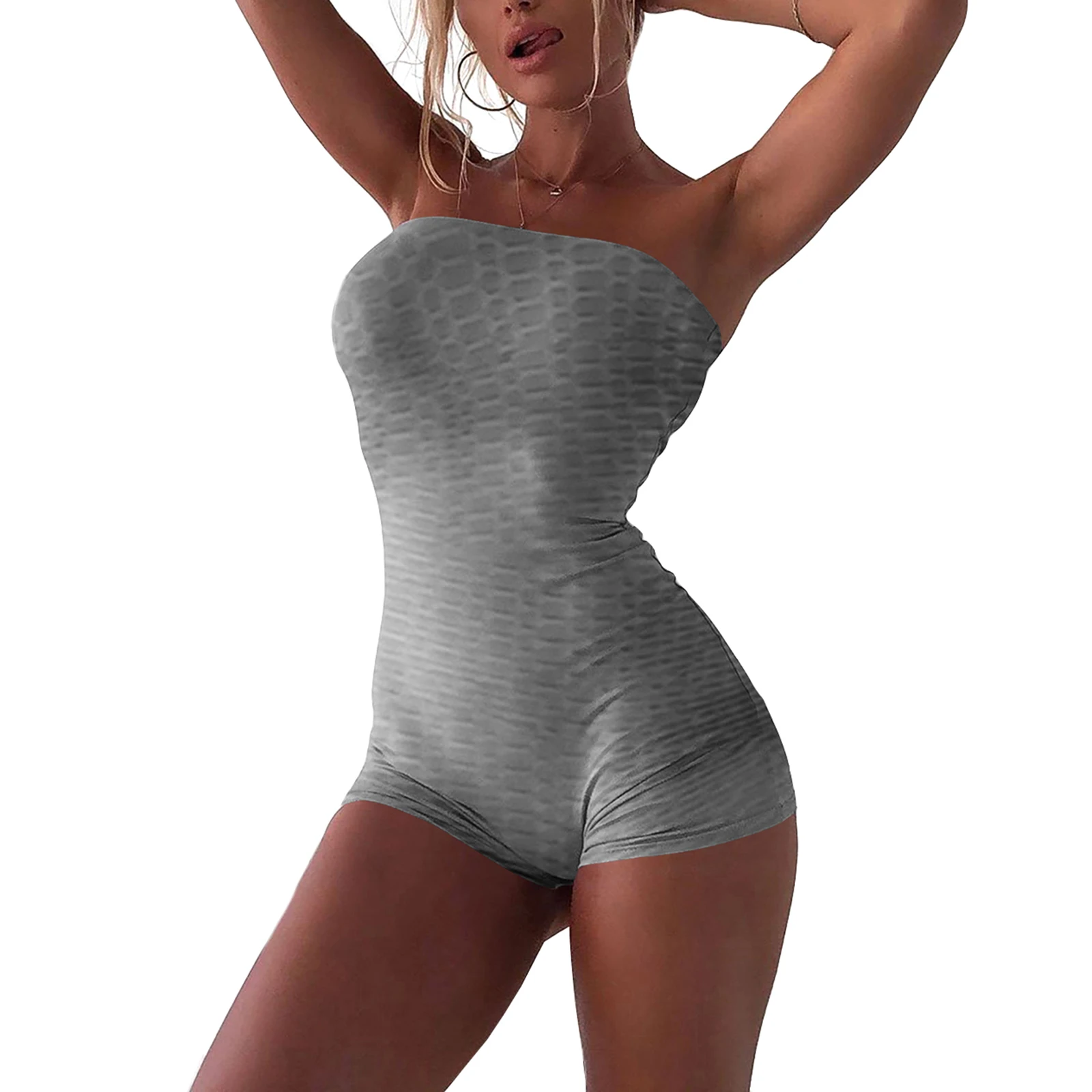 

Женский комбинезон для йоги, комбинезон для взрослых без бретелек, однотонный комбинезон с вырезом лодочкой, черный, серый, розовый, красный...