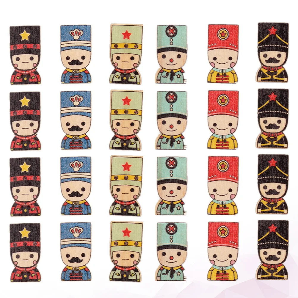 

50Pcs DIY Clothes Buttons Wooden Soldier Buttons Decorative Buttons Handicraft Button for Girls