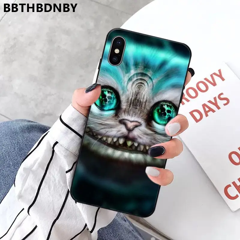 Чехол для телефона Чеширский Кот черный мягкий чехол iPhone 11 pro XS MAX 8 7 6 6S Plus X 5 5S SE XR