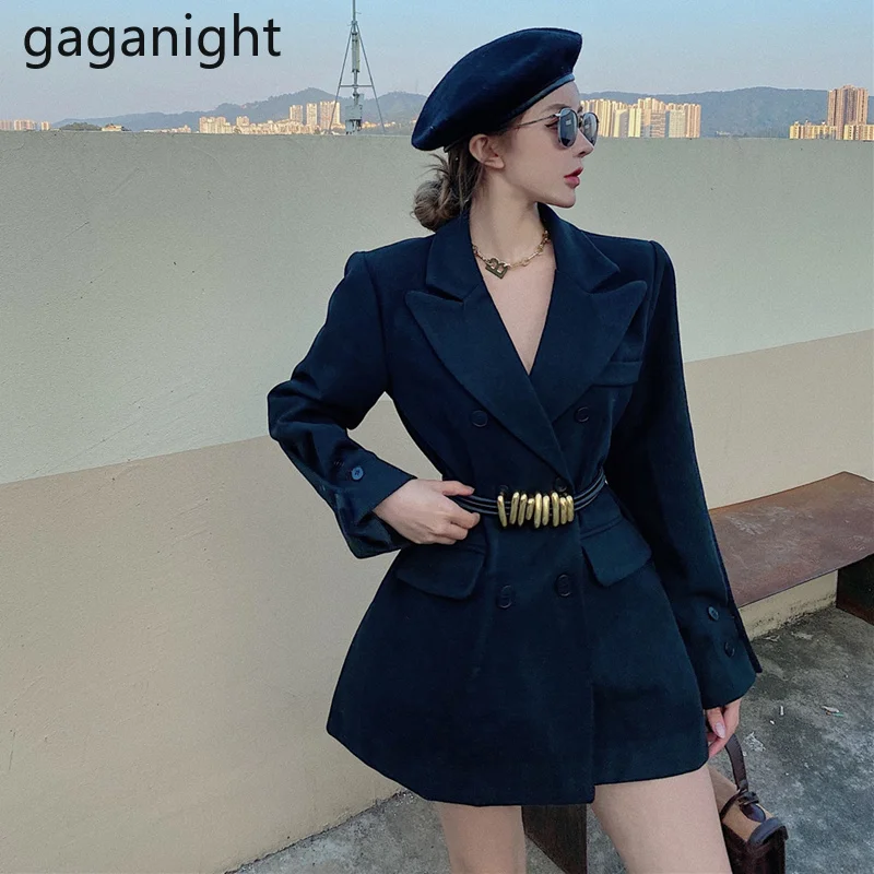 

Gaganight Женское шерстяное пальто 2021 осень-зима новый корейский Шикарный ретро Свободный Повседневный костюм с длинным рукавом воротник Топ д...
