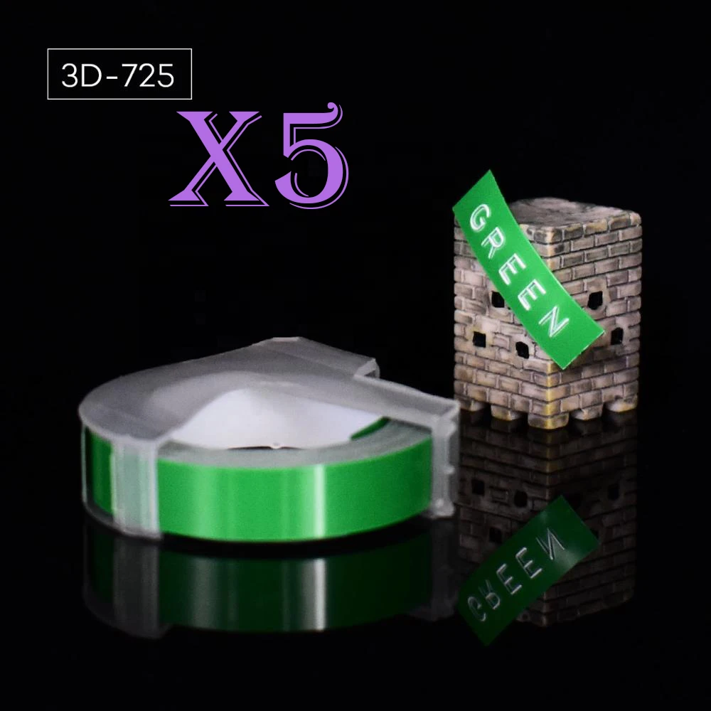 green Многоцветный 5 рулонов 3D 9 мм ПВХ тиснение этикеток лента совместимый с dymo 1610 12965 ручной принтер этикеток для Motex E101 производитель этикеток - Цвет: green