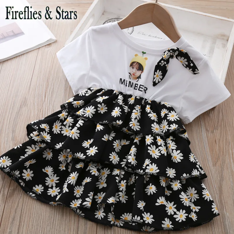 Летнее платье для девочек Многослойное малышей Детская футболка vestidos брендовая