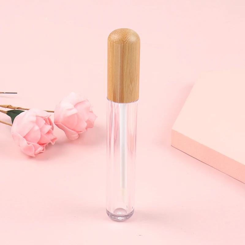 

6 мл пустая пластиковая трубка для блеска для губ с бамбуковой крышкой цилиндрическая трубка для блеска для губ упаковочный контейнер