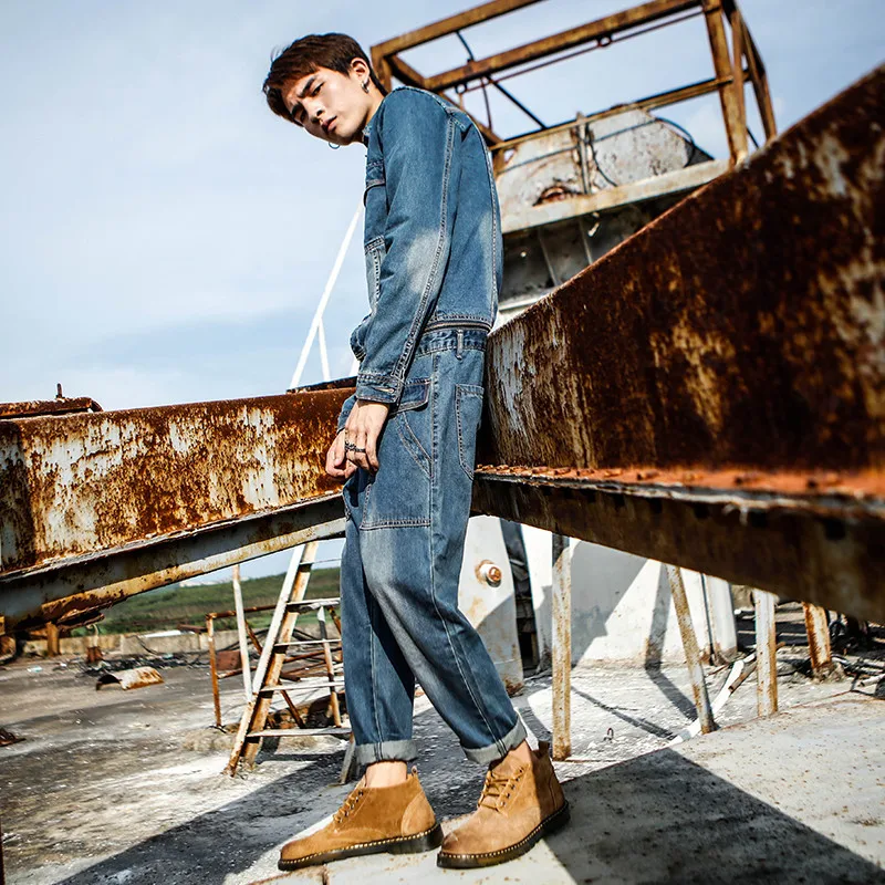 Мужской джинсовый комбинезон в японском ретро стиле со съемными инструментами