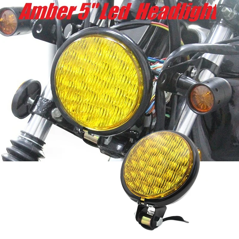 

Amber 5 Inch LED Motorcycle Headlight Cruiser Chopper Cafe Racer Old School Custom