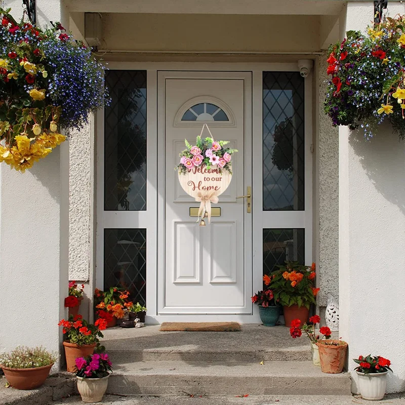 Country Style Hello Wreath Front Door Decorative Plate Round Welcome Wooden Listing House Number Craft Decoration | Дом и сад