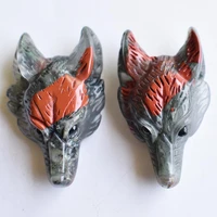 wholesale 2pcslot fashion good quality natural bloodstone stone carved wolf head shape pendants for necklace jewelry making