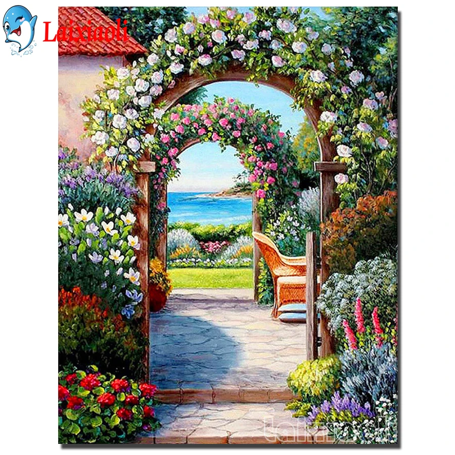 

Garden Arched Flowers Plants Diamond Painting Beautiful Scenery DIY 5D Children's Mosaic Art full Square Round drill Embroidery