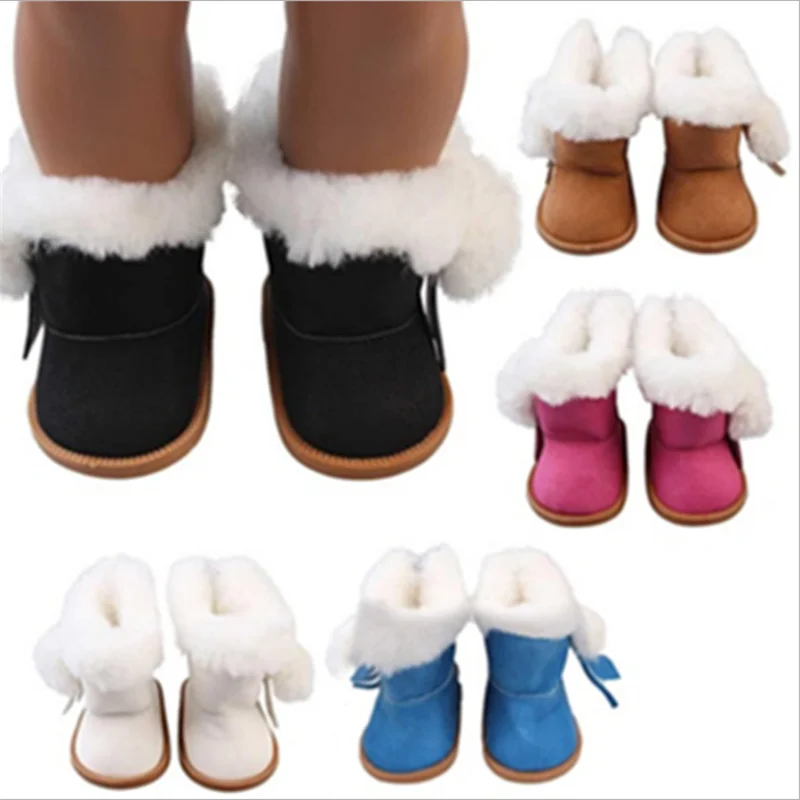 

Fit 17 inch 43cm Doll Shoes Baby New Born Doll Accessories White Red Black Grey Blue Pulley Plush Boots For Baby Birthday Gift