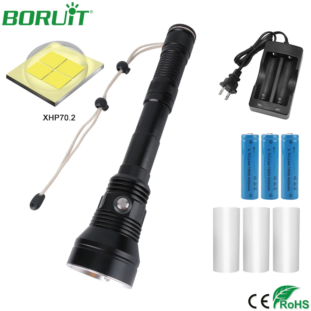 BORUiT 10000лм XHP70.2 светодиодный фонарик для дайвинга IPX8 водонепроницаемый подводный