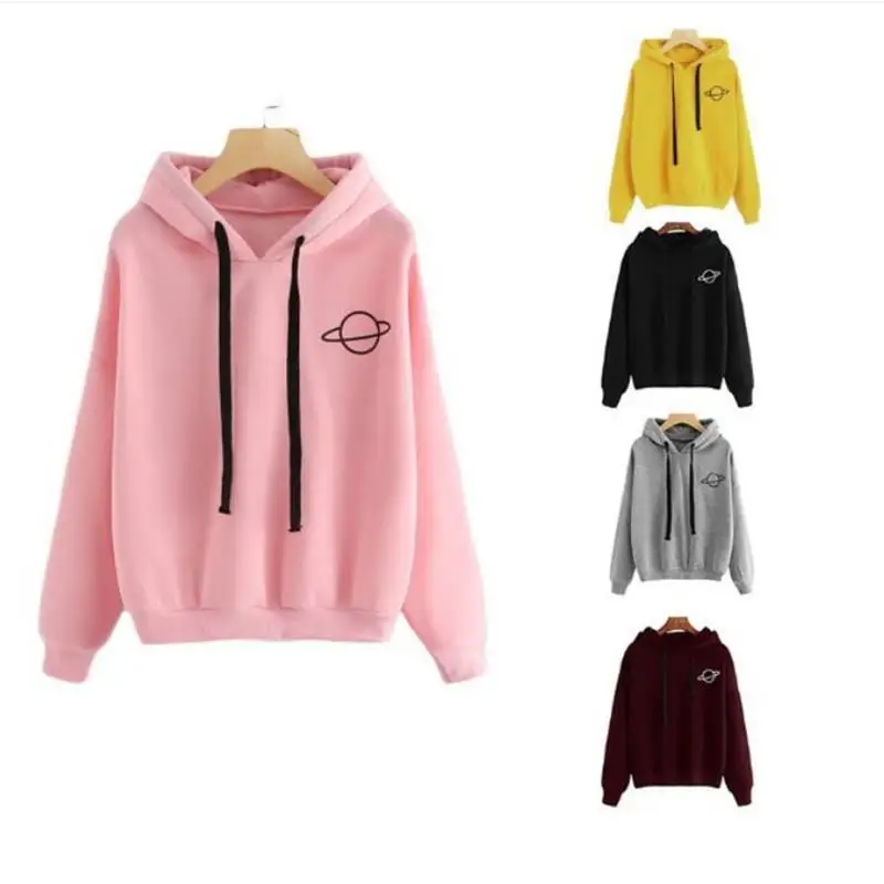 

Толстовка женская с капюшоном, свитшот с принтом, свободный однотонный пуловер с длинным рукавом, большие размеры, уличная одежда на осень