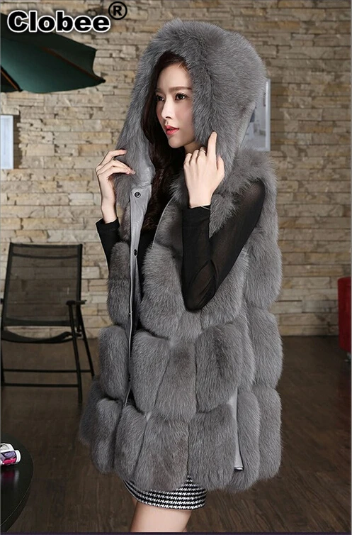 2020 зима 6XL женский зимний меховой жилет с капюшоном пэтчворк лисий мех толстый