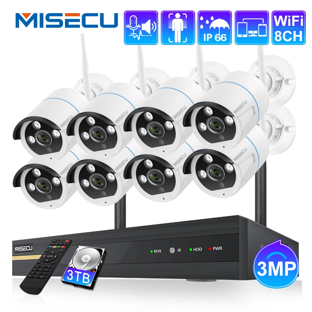 

MISECU 8CH Wireless CCTV System 1536P 1080P NVR Wifi Outdoor 3MP AI IP Camera 2 Way Audio Security System Video Surveillance Ki