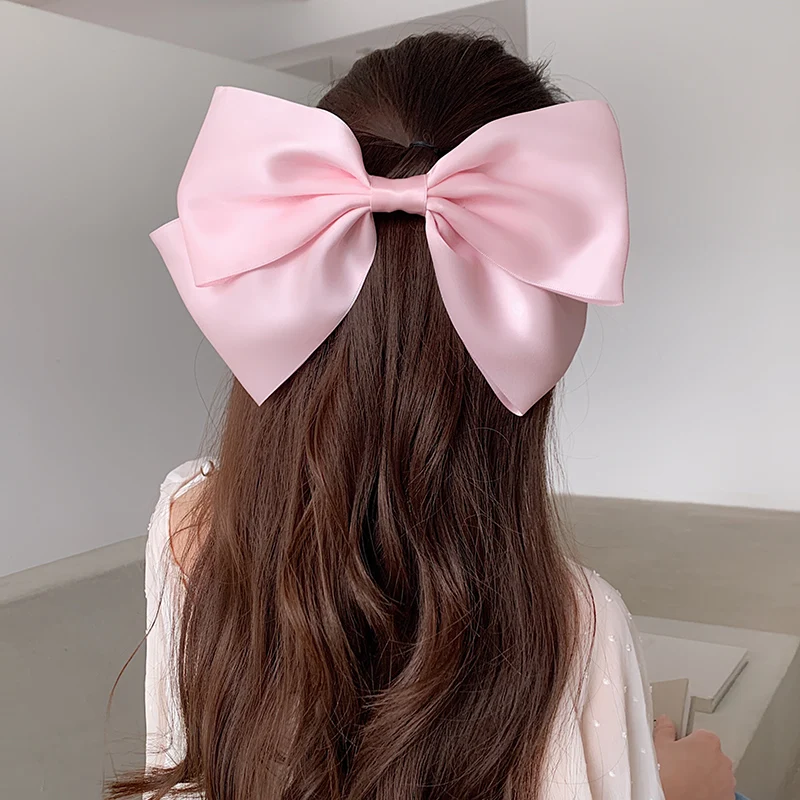 

Oversized Bow Barrettes Back Head Cute Girl Clip Hairware Spring and Summer Macaron Color Fabric Ponytail Hairpin