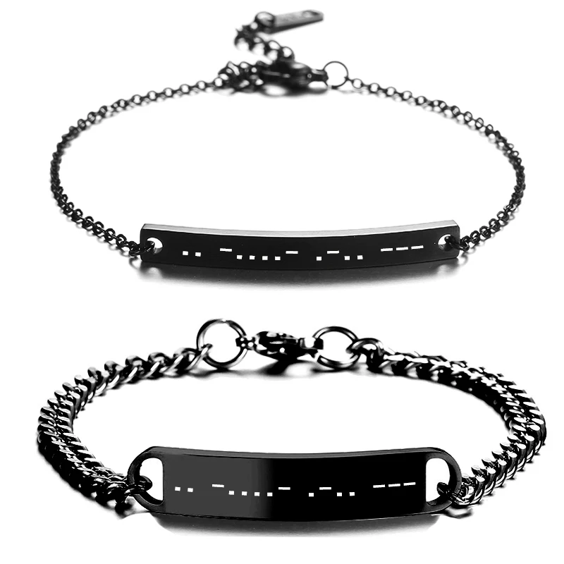

Custom Morse Code Bracelet Personalized Men's Coarse Chain Bracelets Women Secret Code Bar Bracelet Friend Couple Hiphop Jewelry