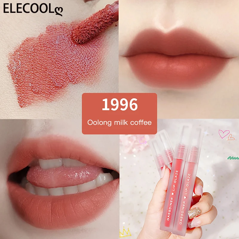 

ELECOOL Transparent Tube Gloss Matte Velvet Chestnut Lip Glaze Not Fade Lip Tint Lasting Moisturing Cosmetic Lipstick Maquillaje