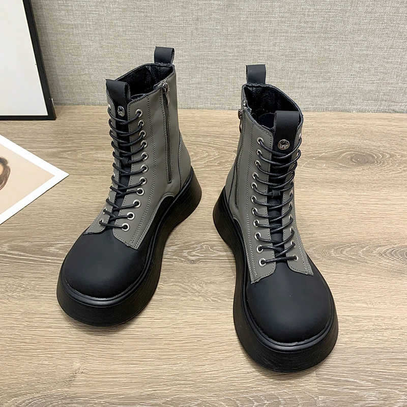 Leather Fashion short Boots Women's Autumn/Winter 2021 New Wild Thick-soled Motorcycle Boots Single Boots Chunky Shoes High