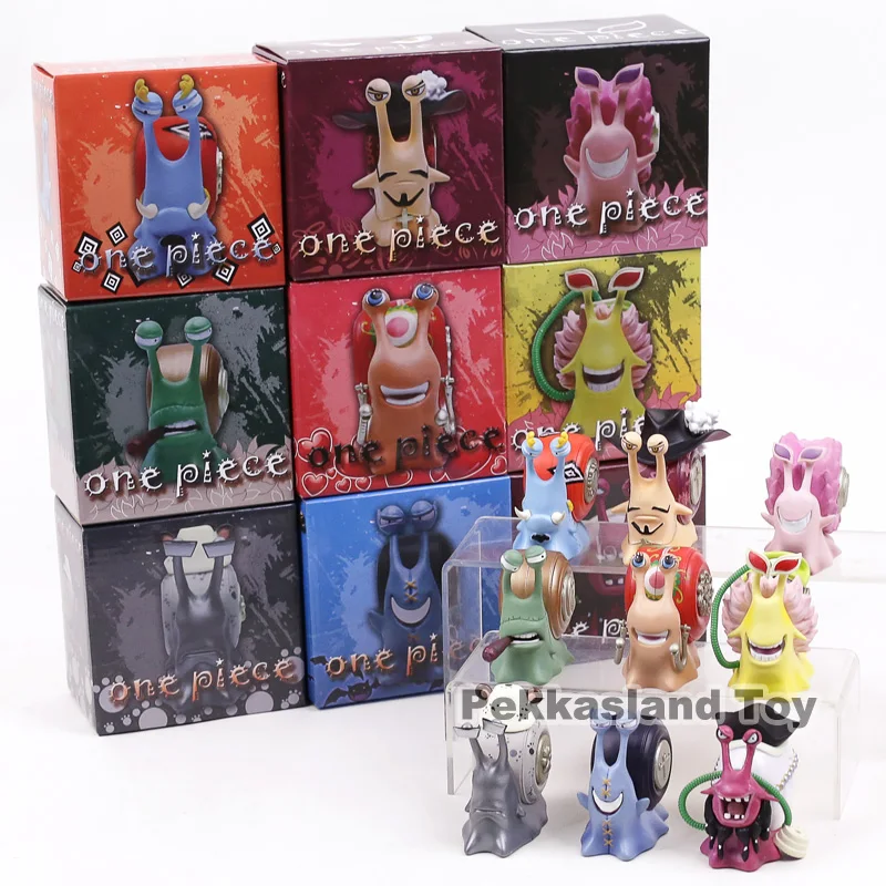 

9cs/set Den Den Mushi Mini PVC Figures 1/12 Scale Dracule Mihawk Kuma Black Beard Doflamingo PVC Figure Toys