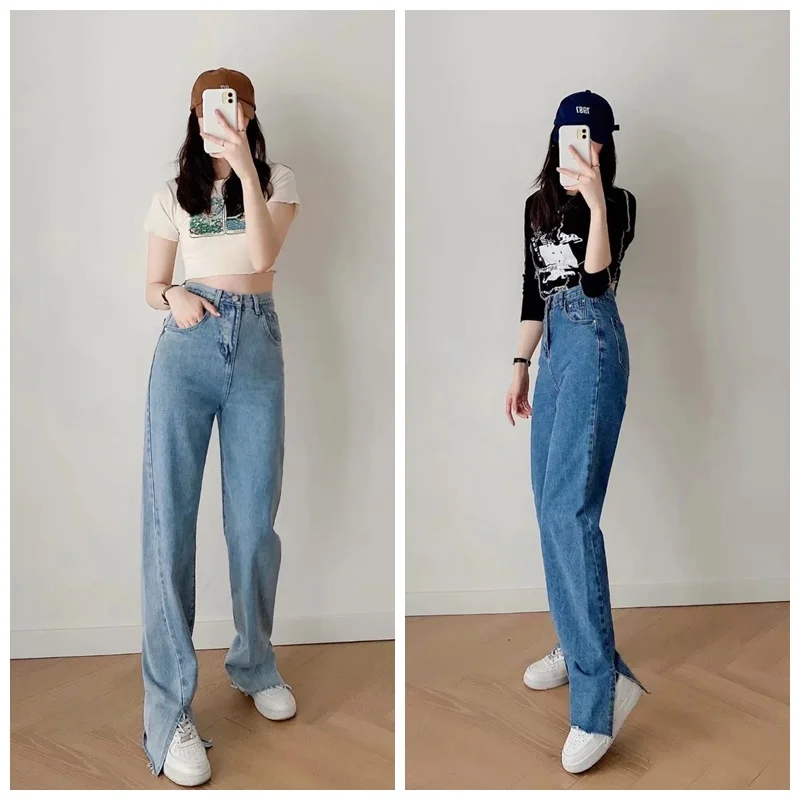 

2021 Washed Denim Pants Jeans Women Boyfriend Jeans Casual Pants Split Long Pants Bottom Black Jeans