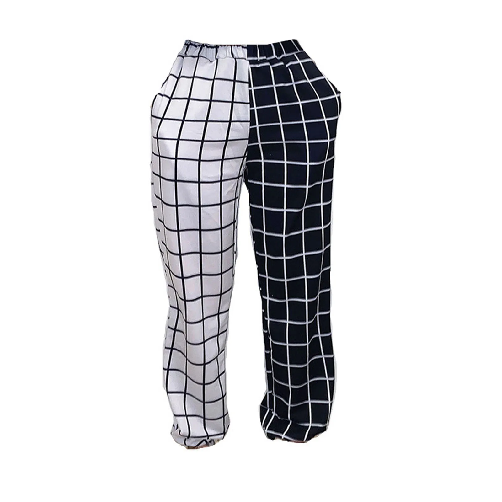 

Women's Jogging Pants Black and White Plaid Stitching Casual Pants Plaid Loose and Thin Women's Sports Pants Casual Trousers