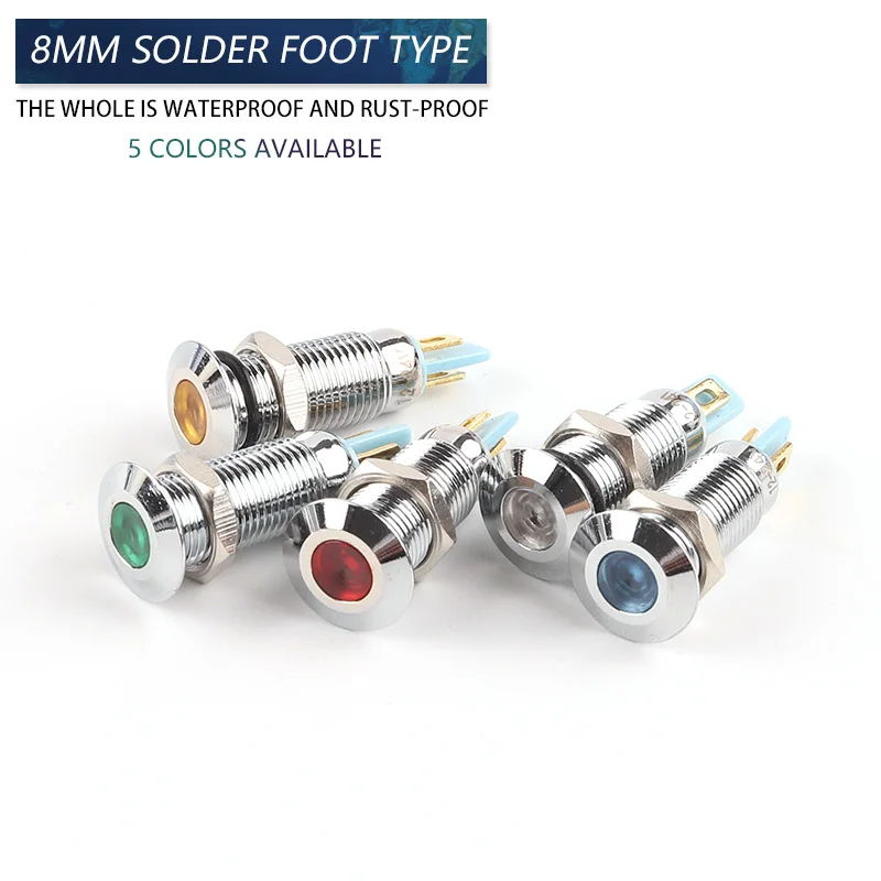 

8mm Metal Indicator Light With Soldering Pin No Wire Waterproof LED power Warning Signal Lamp 3V 6V 12V 24V 110V 220V