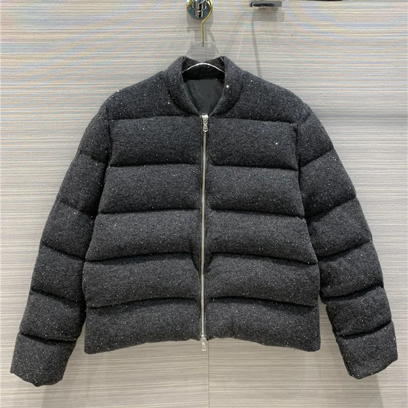 

Высококачественный Женский Зимний пуховик 100% кашемир с 90% белым гусиным пухом с блестками и вышивкой модные зимние куртки