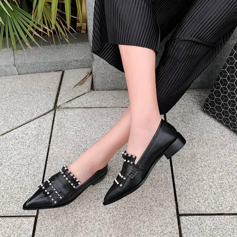 

FEDONAS Sexy Rivets Red Shoes For Women Spring Newest Shallow Genuine Leather Women Shoes 2021 Night Club Party Shoes Woman