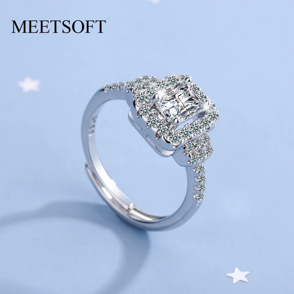 

MEETSOFT модное Открытое кольцо из стерлингового серебра 925 пробы с квадратным цирконием для женщин, роскошные ювелирные украшения для вечерни...