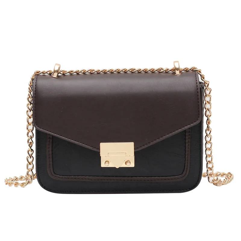 

Ladies retro small bag 2020 new brand designer chain shoulder messenger bag artificial leather contrast color small square bag
