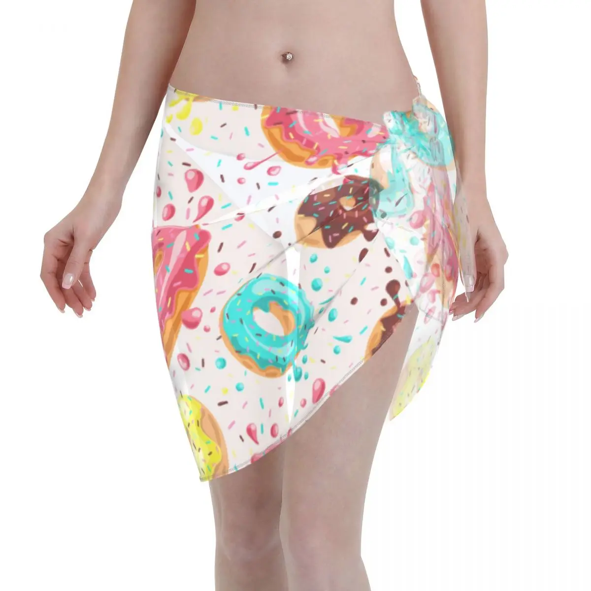 

Пляжная накидка на бикини, пончики с шоколадом, лимоном, мятной глазурью, облегающая юбка, саронг, шарф, пляжная одежда, купальный костюм, пля...