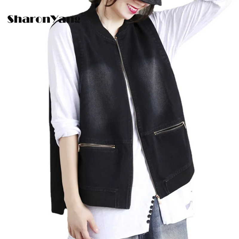 

2021 Spring Autumn New Korean Solid Color All-match Denim Vest Loose Leisure Retro Fashion Women Tops Vest