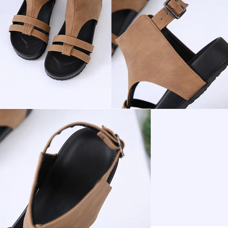 

LEMAI Women's Summer Beach Gladiator Sandals Thick Bottom Belt Buckle Flat Shoes Casual Comfortable Peep Toe Sandals for Women