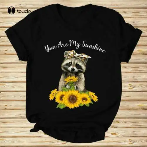 

You Are My Sunshine Funny Racoon And Sunflower Nice Gift Black T-Shirt Tee Shirt unisex